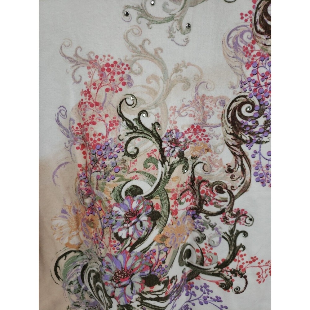 jane ashley Women's top XL white pink floral short sleeve - Picture 2 of 9